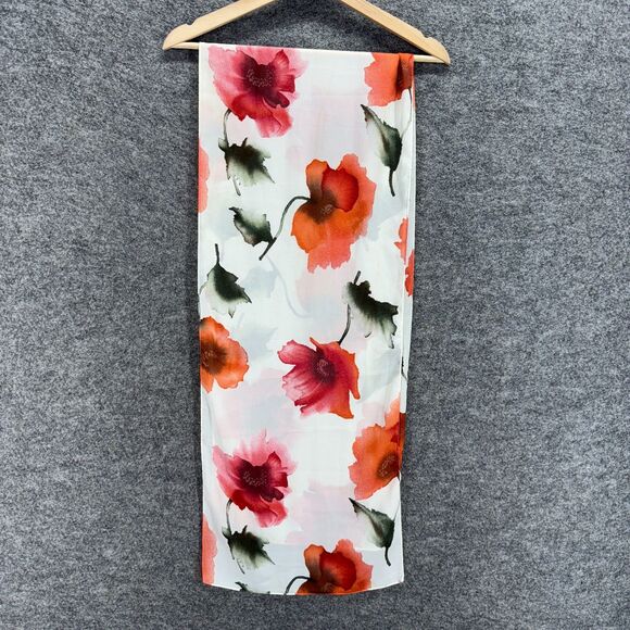 Loft Scarf Women White Floral Silk Rectangle Scarf Multifunctional Neck Warmer - Picture 1 of 2
